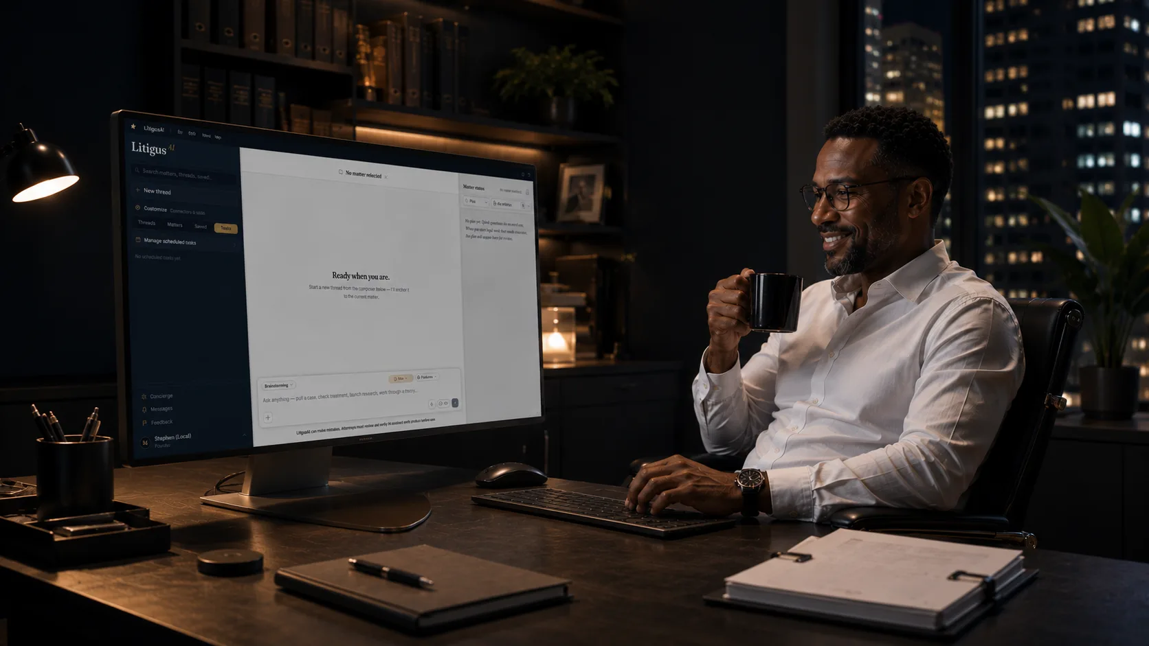A litigator reviewing finished work product prepared by the LitigusAI AI Associate