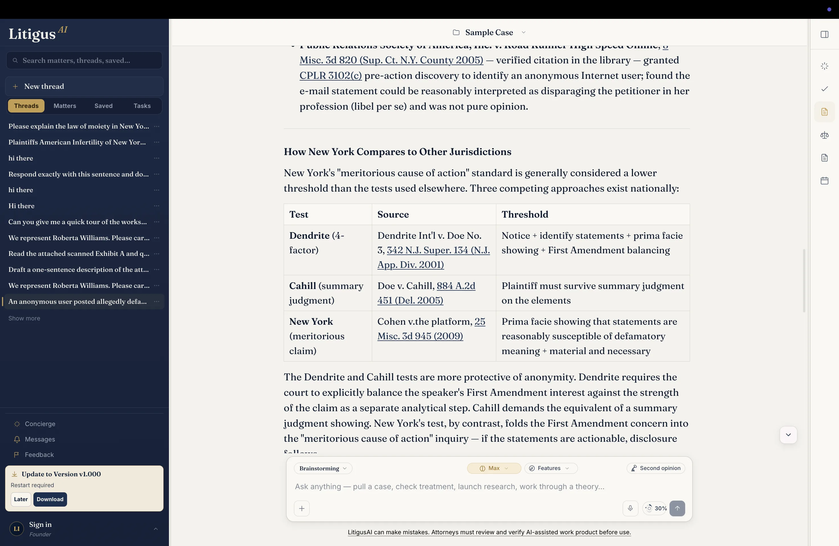 The LitigusAI workspace showing a live matter, the assignment plan, and work in progress